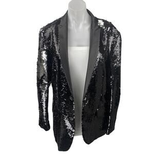 International Concept Women's Black Sequin Long Sleeve Blazer Coat Jacket Top L